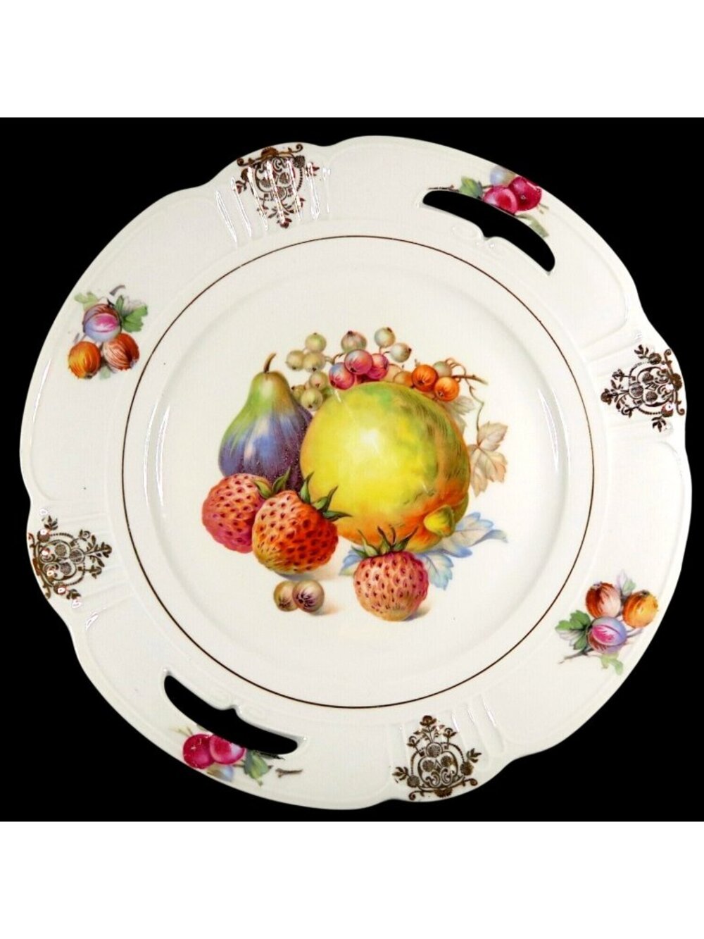 Schwarzenhammer Bavaria Gold-Trim Fruits Dessert Plate Antique Tableware